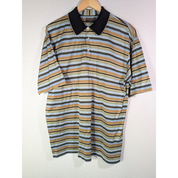 Robert Talbott Stripe Cotton Polo Golf Shirt Men Large - Picture 1 of 10